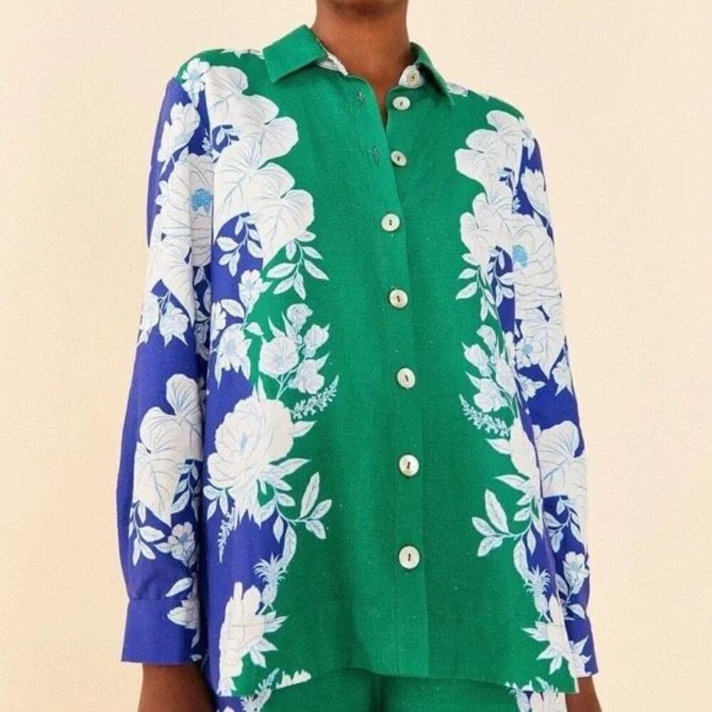 FARM Rio Green and Blue Floral Blouse